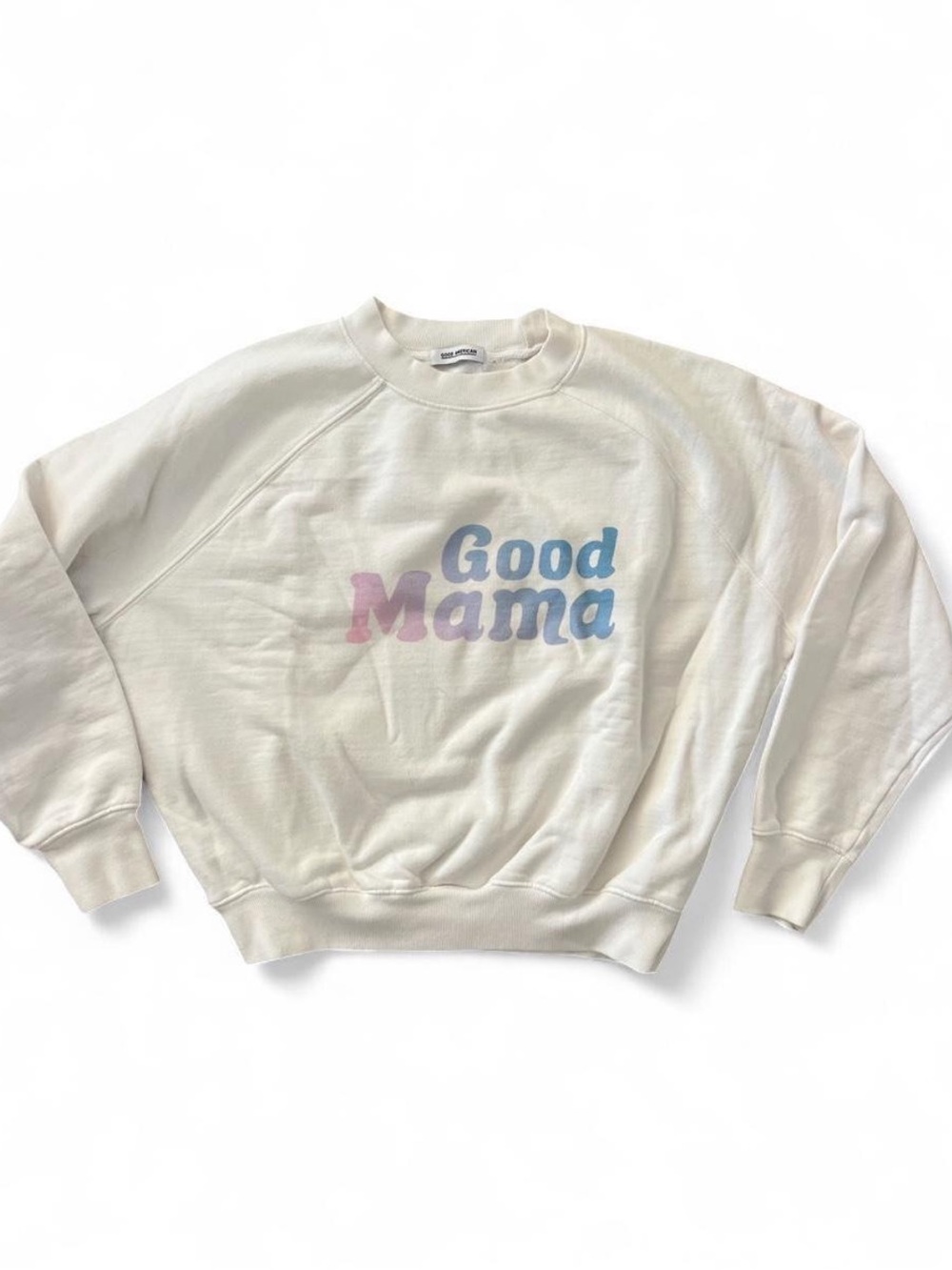 Good American Cream 'Good Mama' Crewneck Sweatshirt Small